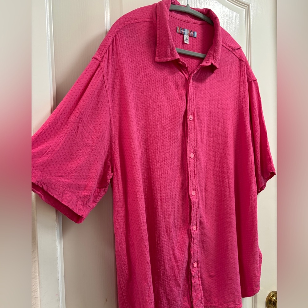 Urban Outfitters Hot Pink Button Down Drape Shirt Size L Oversized Short Sleeve - Picture 3 of 8